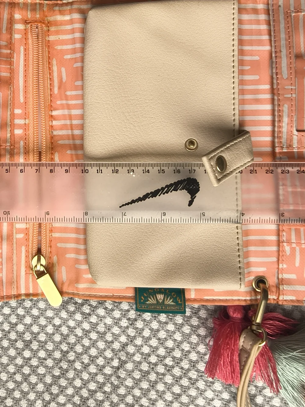 Beige Wristlet Clutch Wallet with Tassel Accent